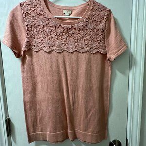 J. CREW Factory Peach Lace Short Sleeve Sweater, Size S